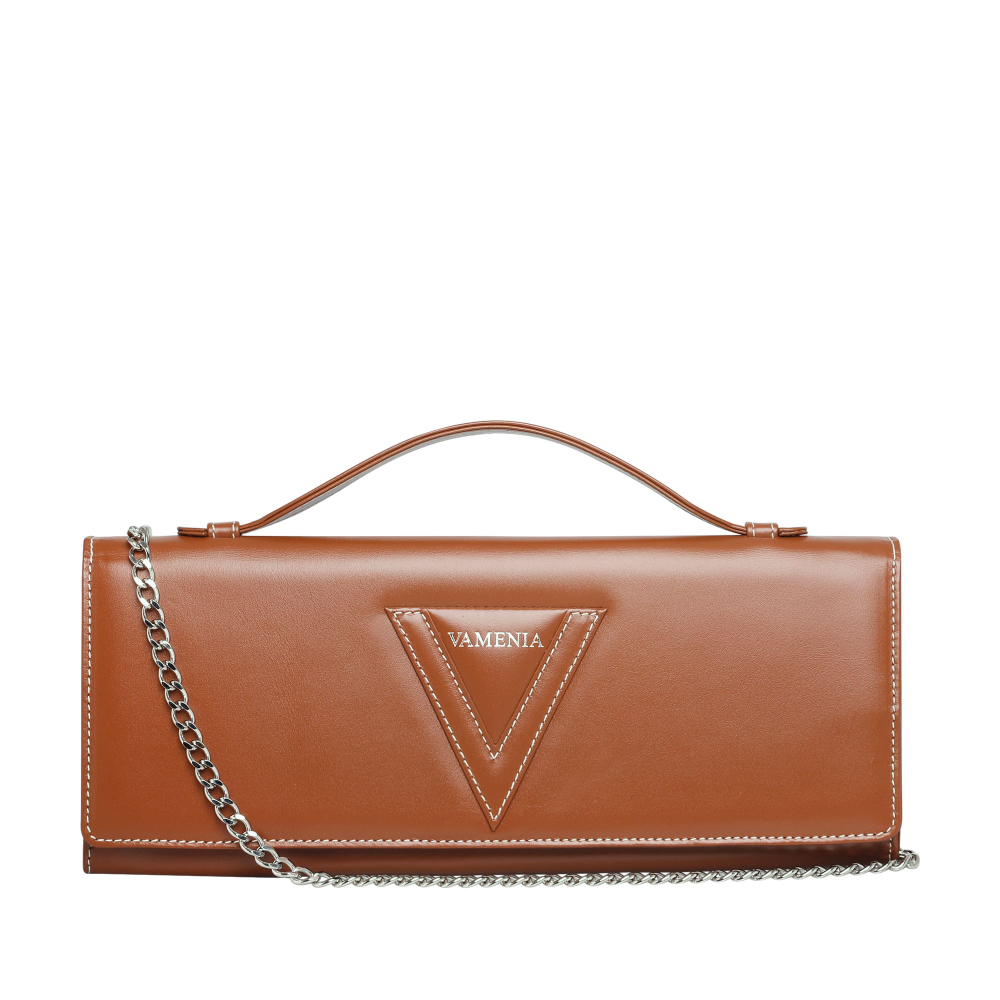 Lange Clutch aus Kalbsleder in cognac